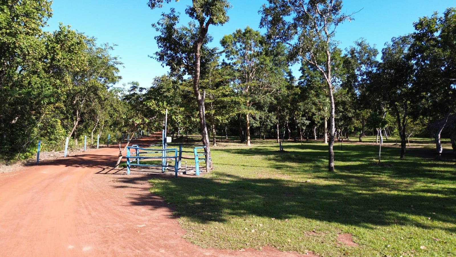Caminho de terra e área arborizada no Sítio Bom Pastor